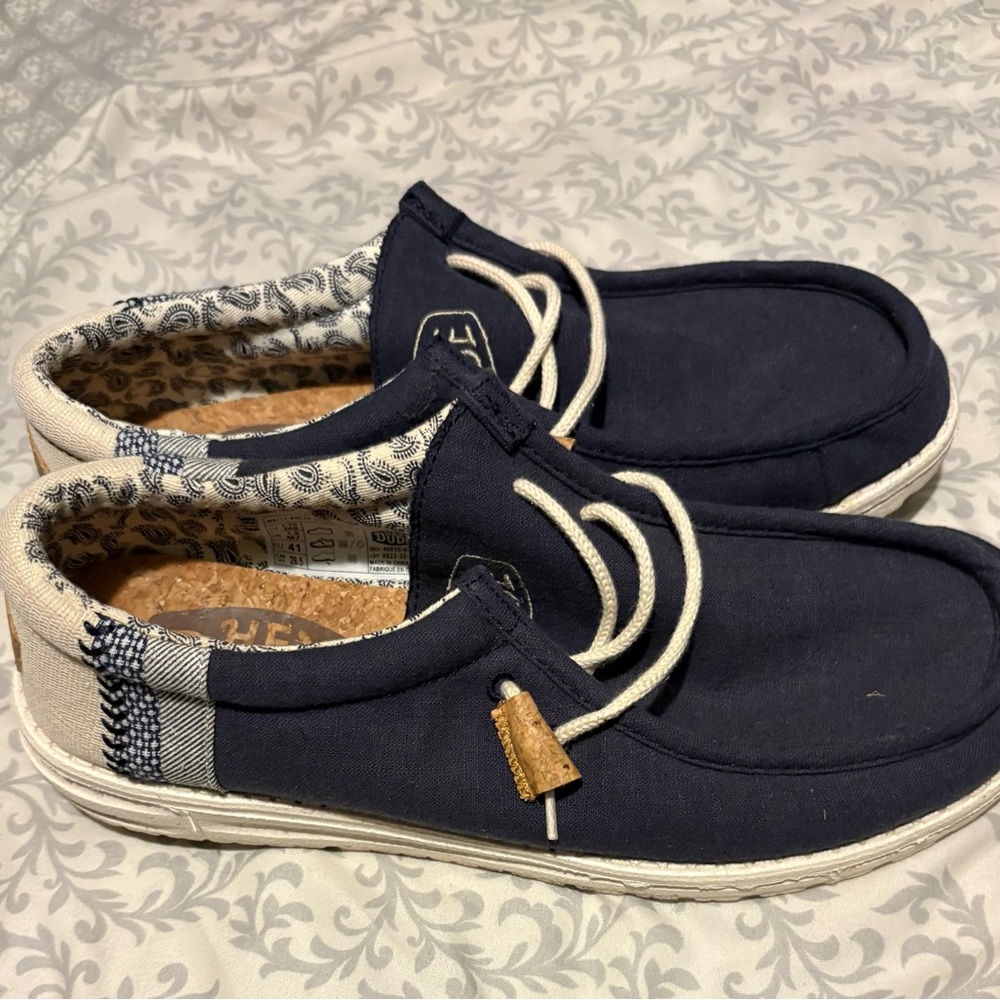 Hey Dude Blue and White Nautical Slip-On Loafers